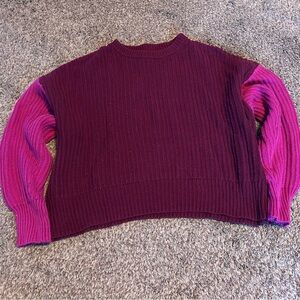 Colorblock Sweater - Burgundy and Pink